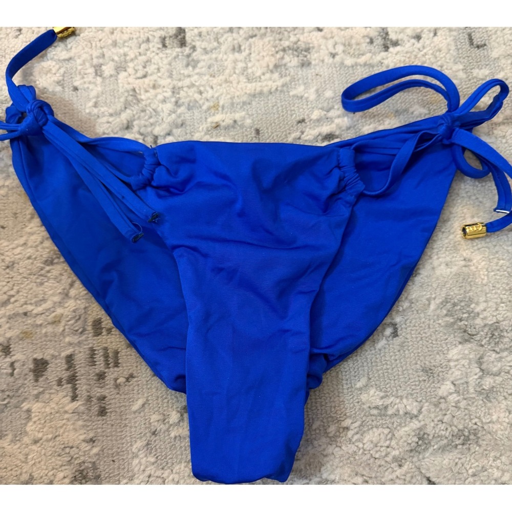 Beach Bunny Swimwear Blue Side Tie Ruched Scrunch Bikini Bottoms Small Cobalt